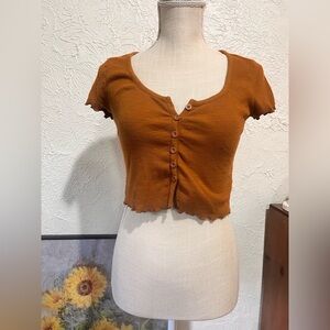 Women's Brown Button-Up Crop Top